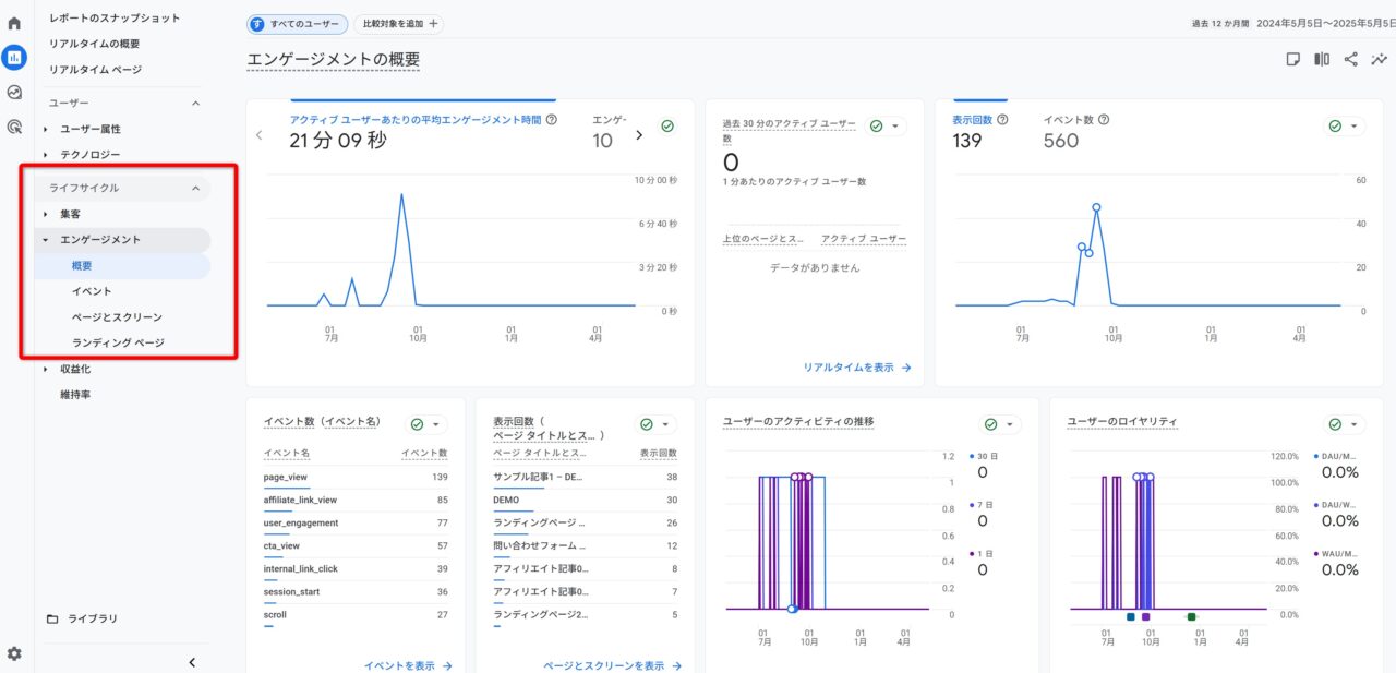 標準レポートの画面