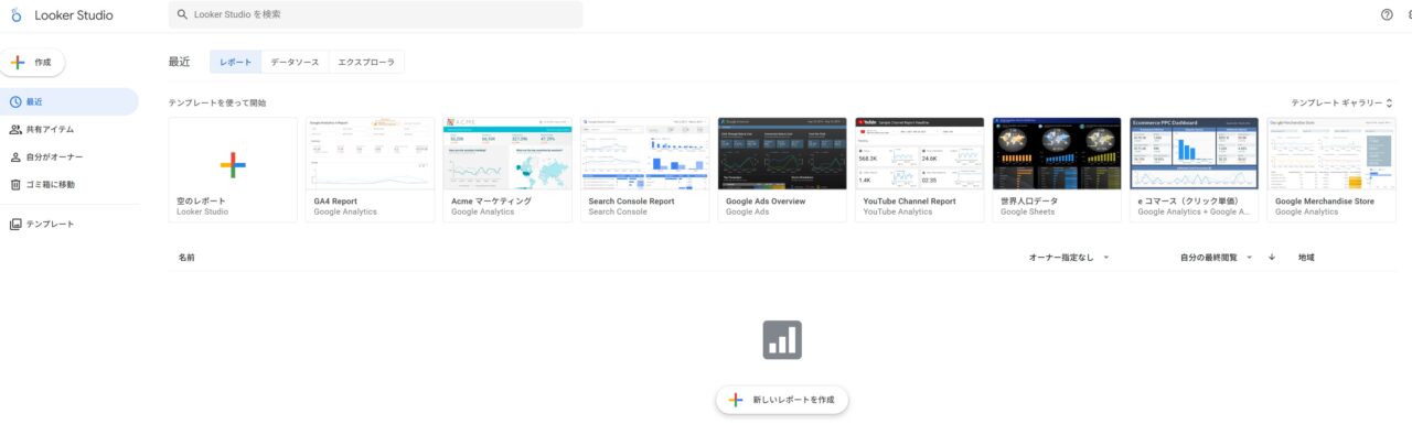 Looker Studioのトップ画面