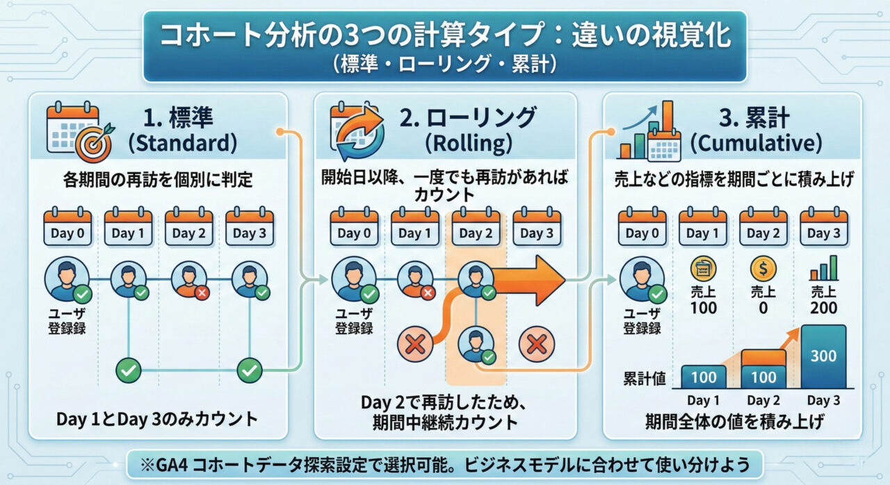 コホート分析の3つの計算タイプ
