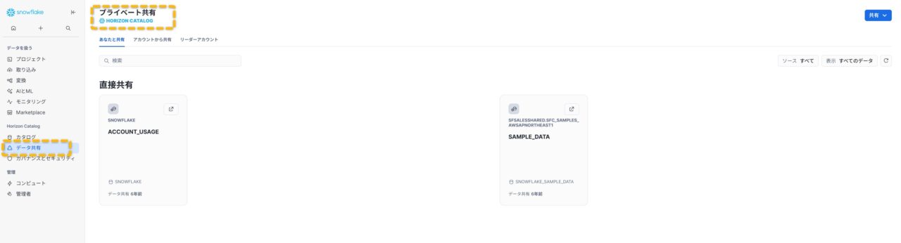 データ共有の画面