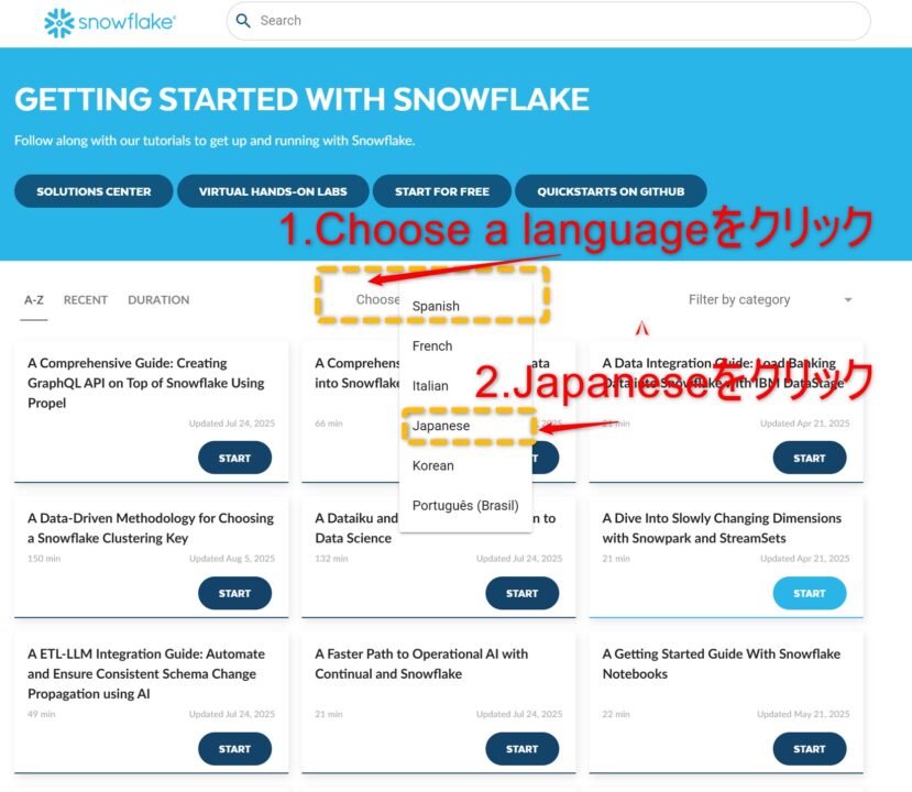 Snowflake Quickstartsの画面2