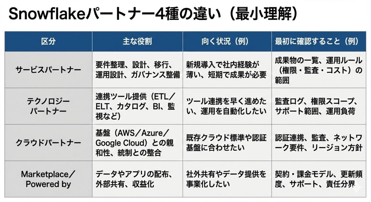 Snowflakeパートナー4種の違い